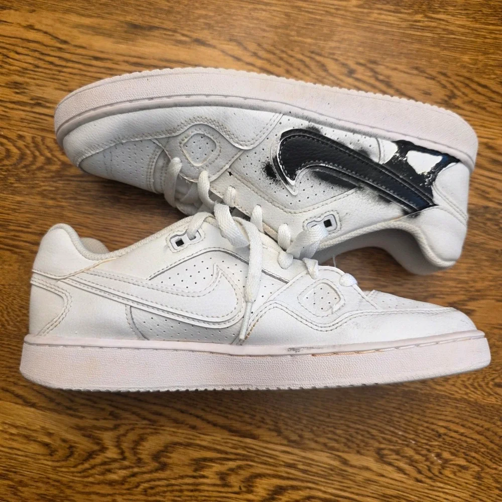 Nike Son of Force Low White‎ Black Custom Spray Swoosh Kids Sneakers 615153-109